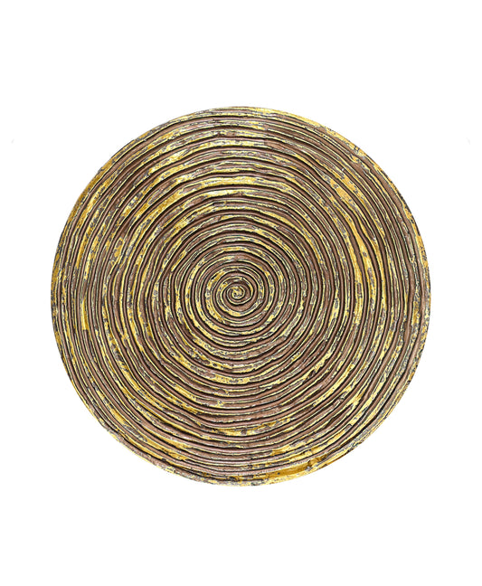 Round textured 3D spiral wall panel in light gold rosewood with gold leaf finish
