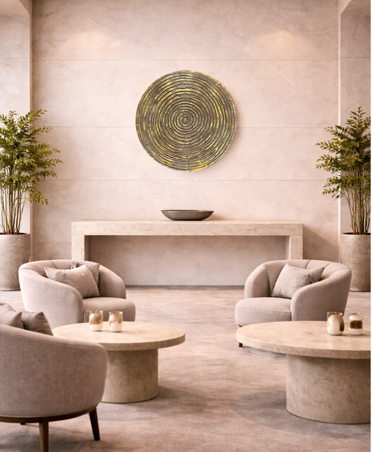 Luxury rosewood and gold spiral wall decor panel for interiors, hotels and commercial spaces
