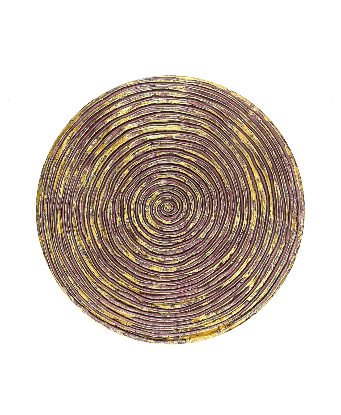 Round textured 3D spiral wall panel in soft gold rose with gold leaf finish