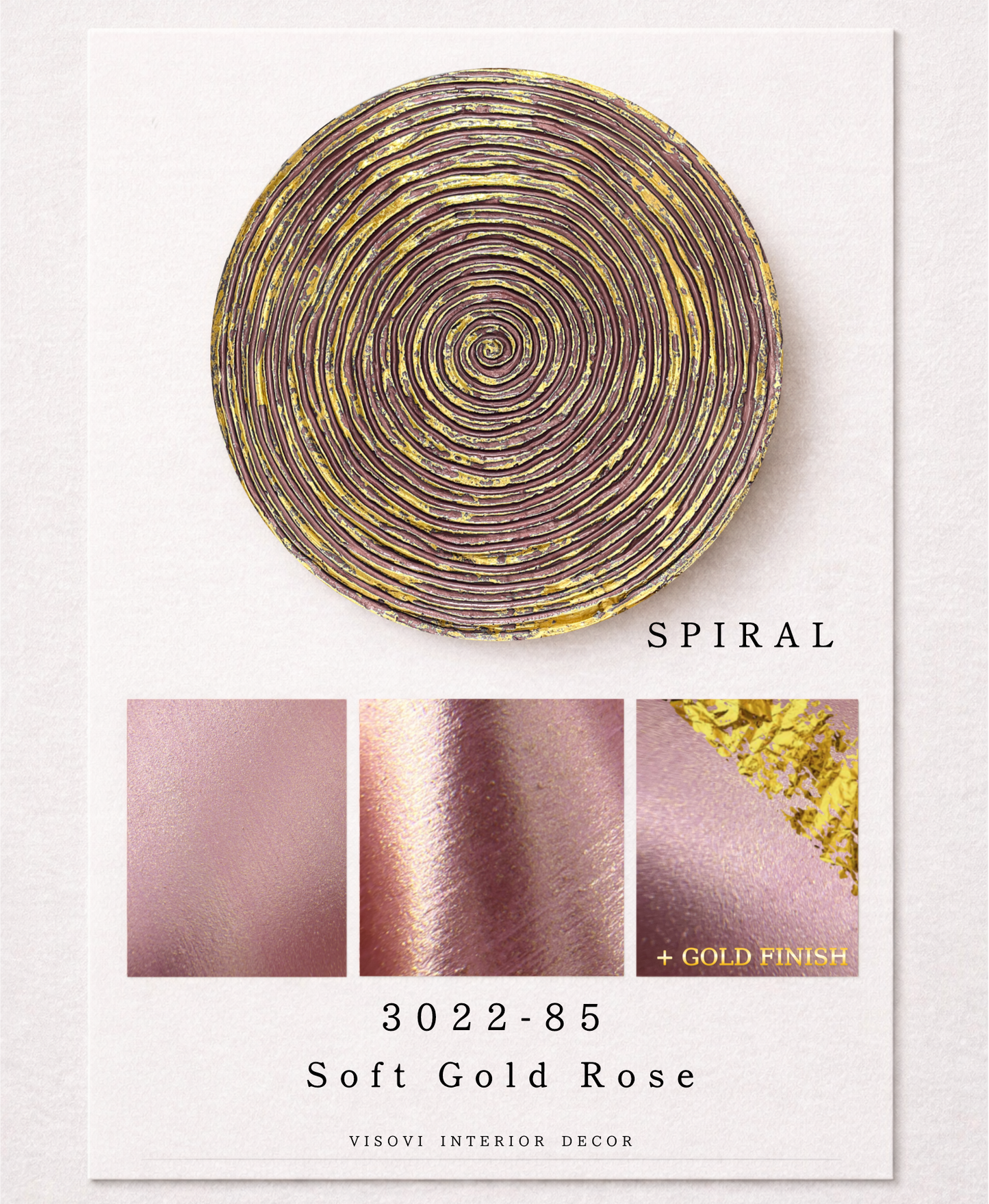 Detailed view of rose spiral wall panel highlighting warm texture and metallic gold leaf accents