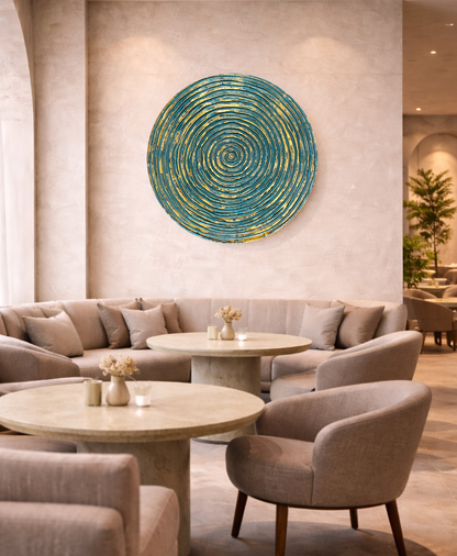 Luxury turquoise and gold spiral wall decor panel for interiors, hotels and commercial spaces