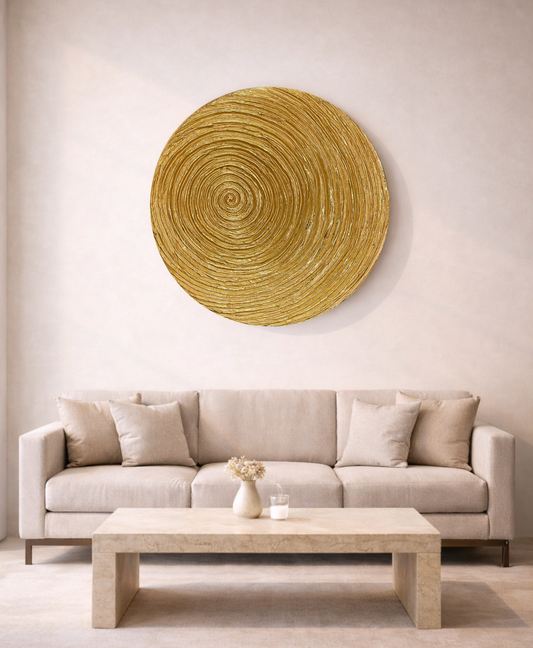 3D textured wall panel in medium gold rosewood with gold leaf finish for luxury interiors and hotel design projects.